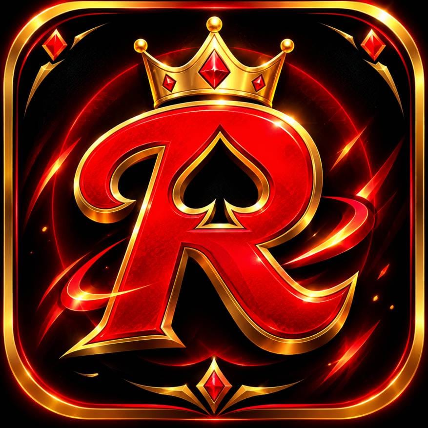 Rajace Game royal red and gold logo with a crown and spade design